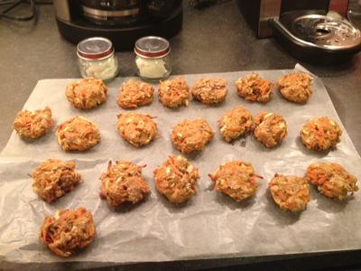 Carrot cookies, Baby food jars filled with cream cheese.